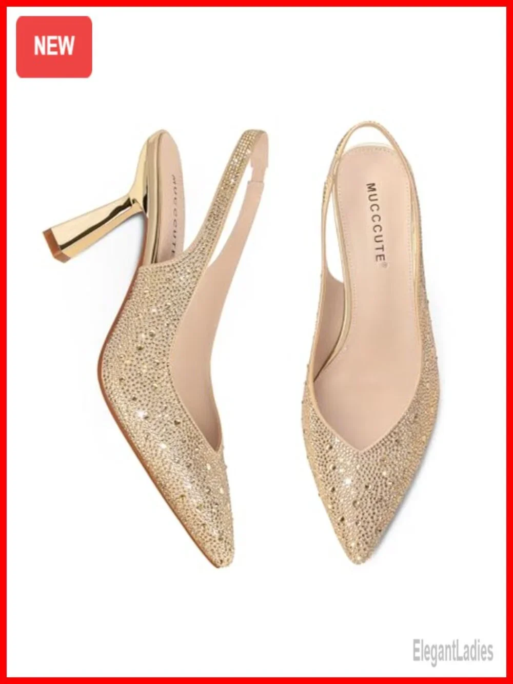 Kitten Heels Rhinestones Slingback Pointe Toe Pumps for Women